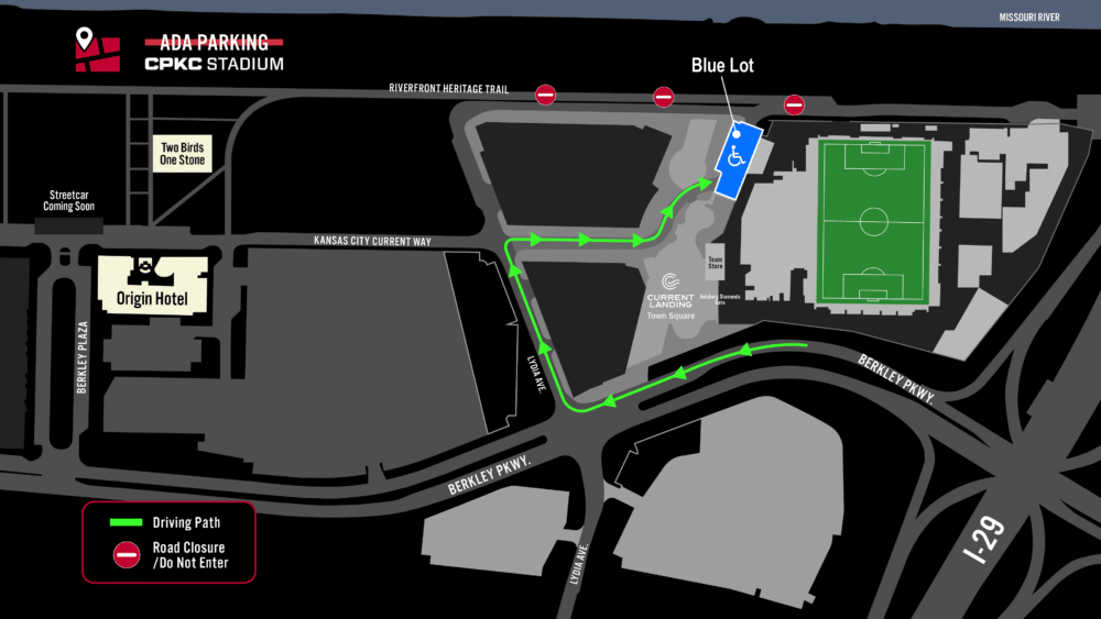 A map of CPKC Stadium's Accessible on-site parking lots.