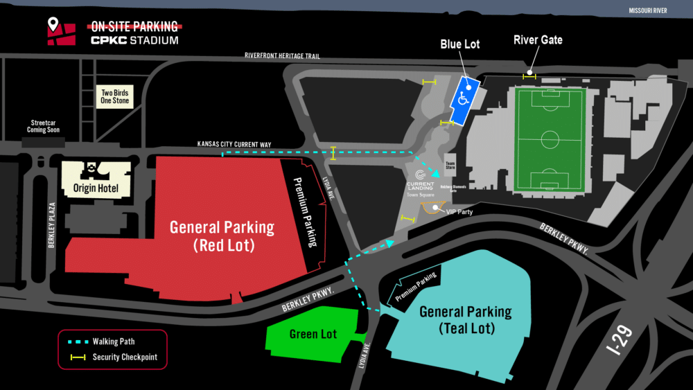 A map of CPKC Stadiums On-site parking.
