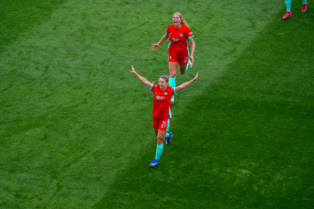 Players celebrating a goal.