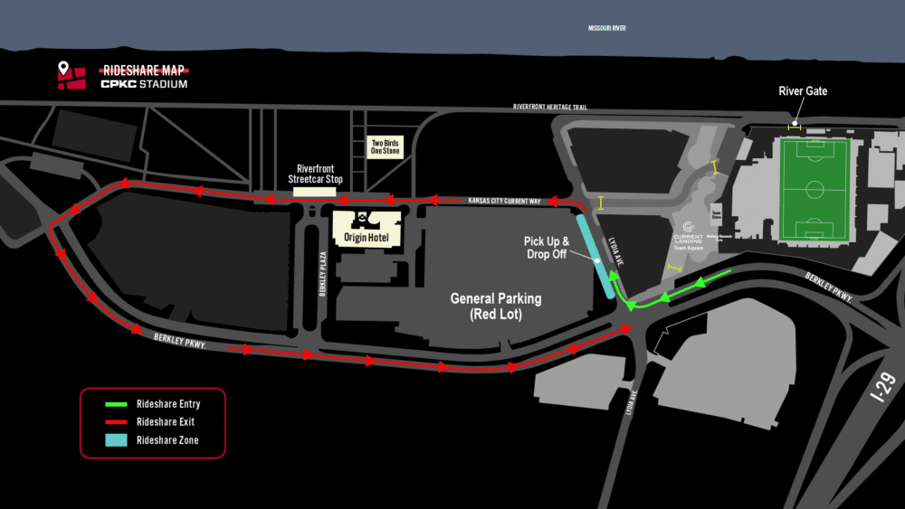 A map showing a green drop-off arrow and red departure arrow for rideshare drivers.