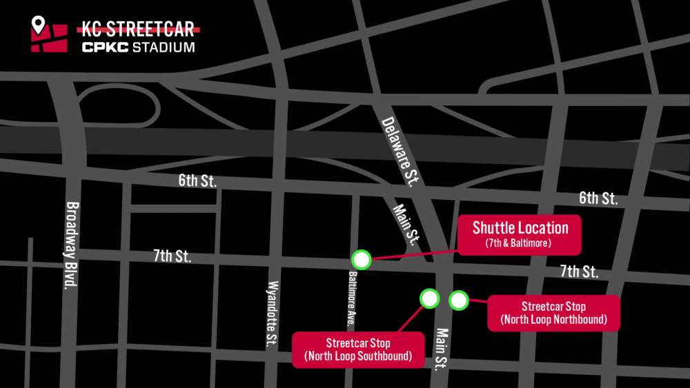 KCStreetcar_CPKC_3 A streetcar map showing pick up and drop off locations to and from shuttles.