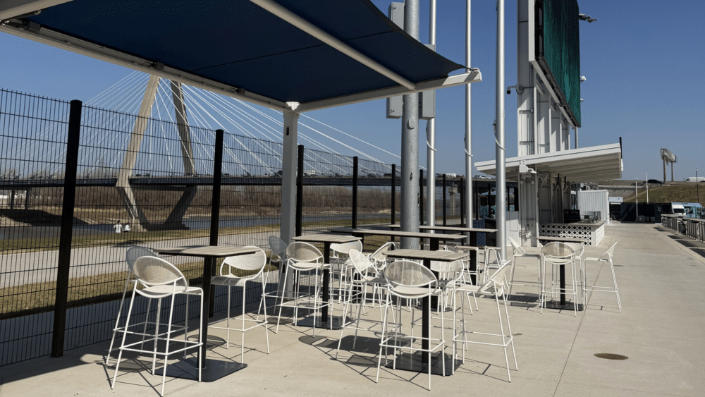 Tables at the north goal side.