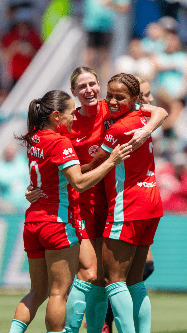 Lo, Haley and Laney celebrating goal.