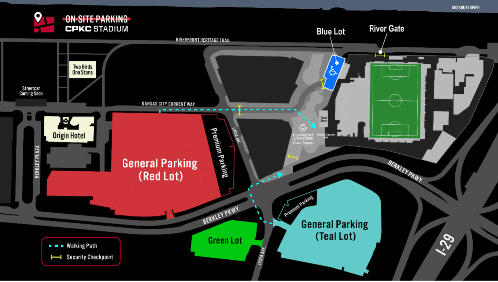 A map of CPKC Stadiums On-site parking.