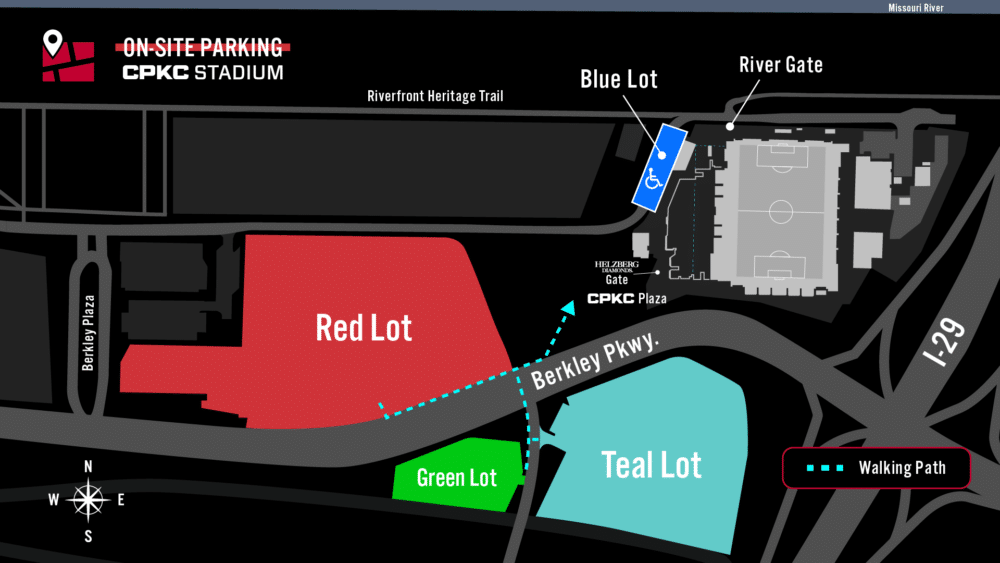 A map of CPKC Stadium's on-site parking lots.