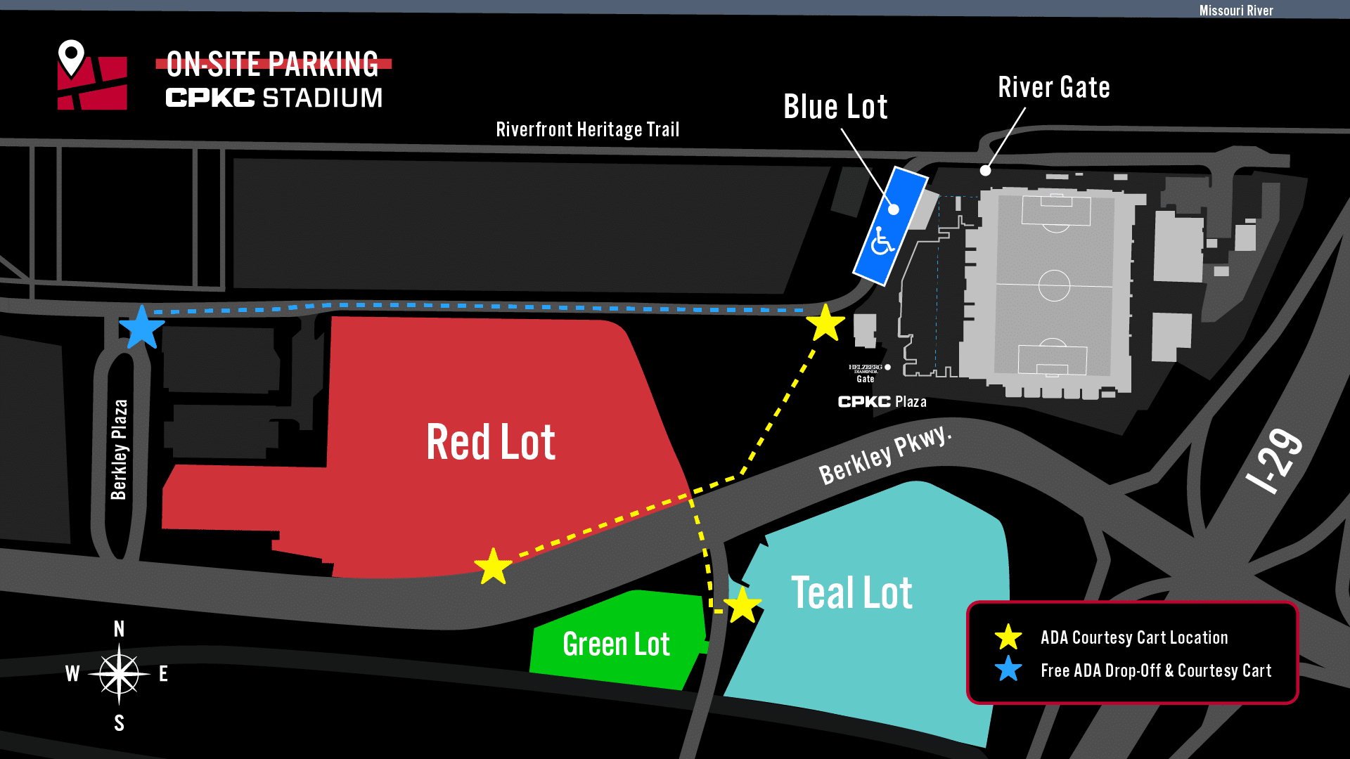 This map is for ADA courtesy cart pickup. Shows the rout for pick up and drop off.