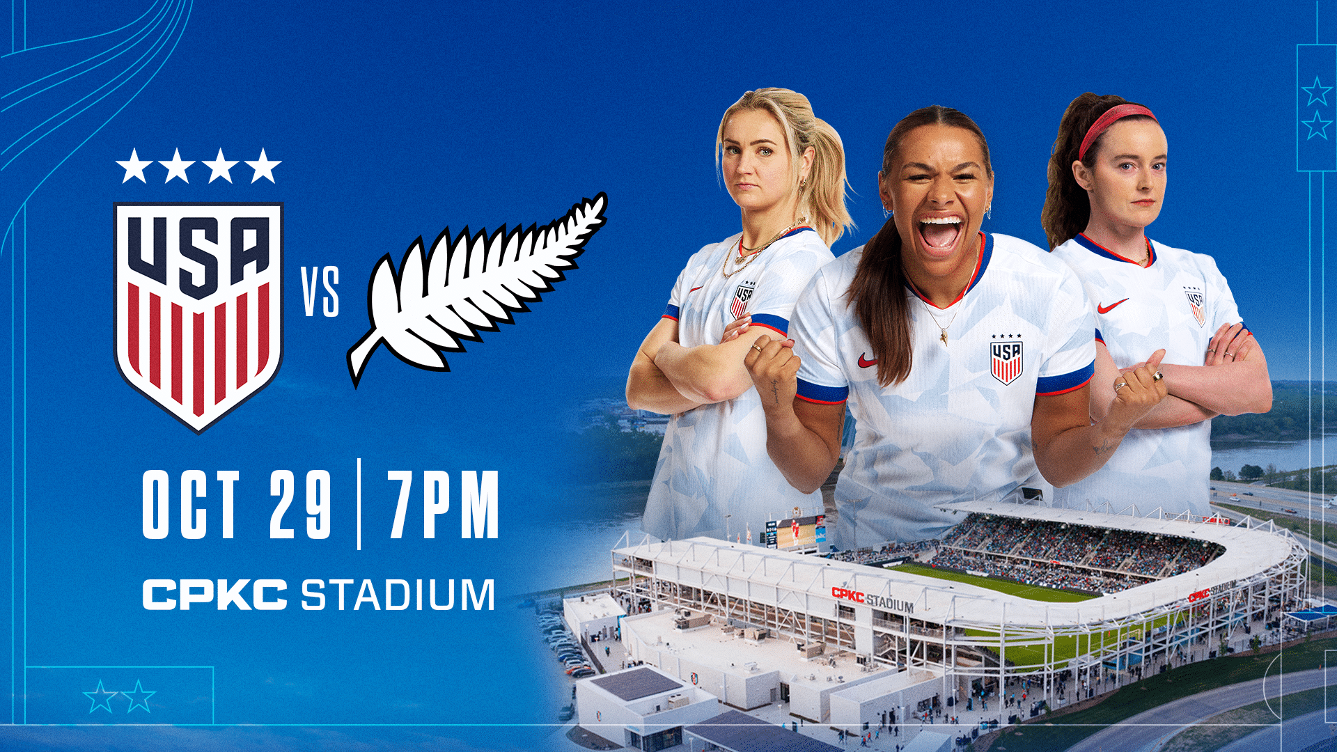 US Women's National Team vs New Zealand Women's National Team, October 29th at CPKC Stadium, 7 pm central.