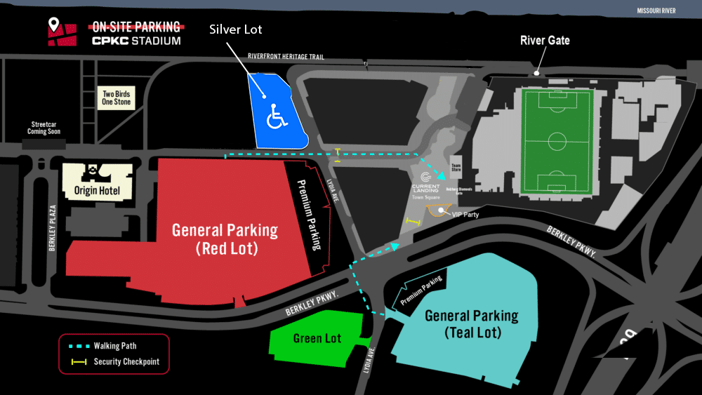 A map of CPKC Stadiums On-site parking.
