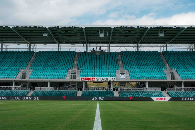 Image from the pitch of the East stands of CPKC Stadium.